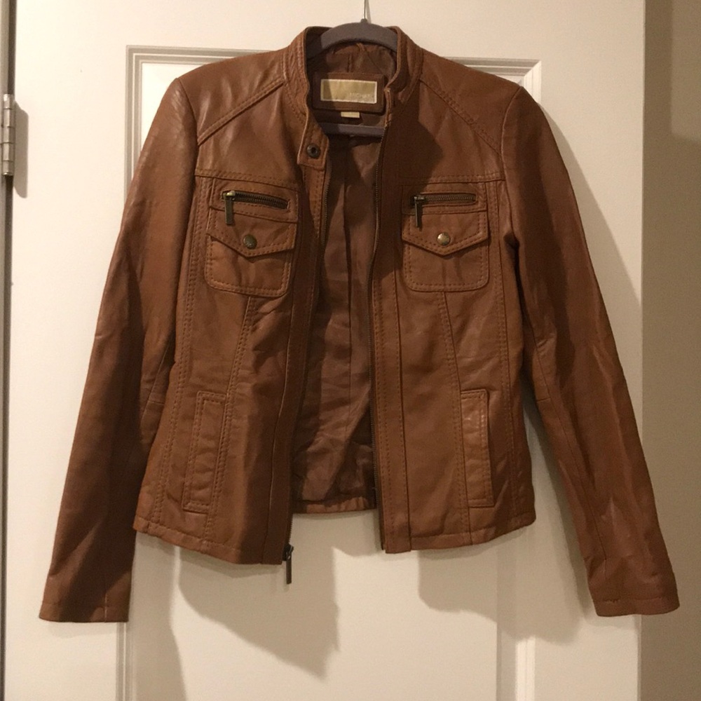 Brown leather moto jacket